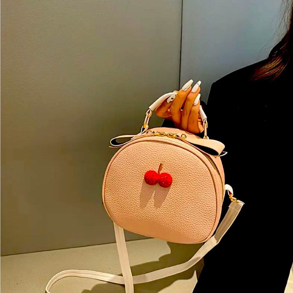 New Cherry Accent Pink Crossbody Bag Fashion and Trendy - Picture 6 of 8